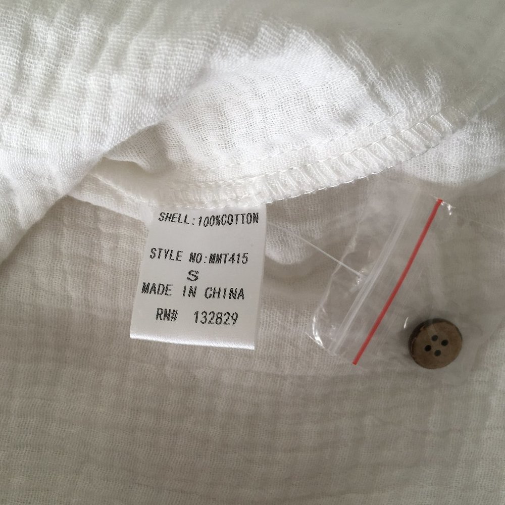 Women's White Button Down Shirt with Ruffle Detail - Picture 11 of 12